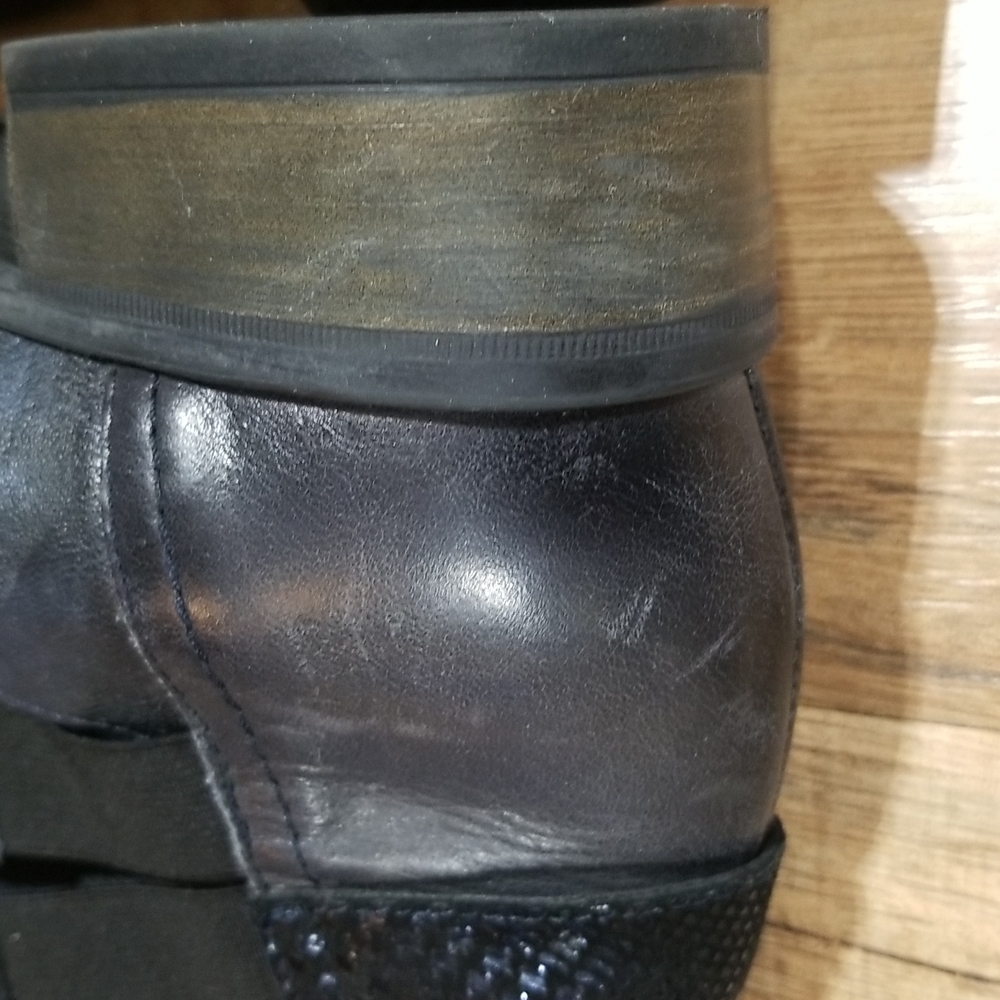 FRANCE MODE On Trend Blue Gray Black Mixed Media Booties with Straps - Picture 8 of 15